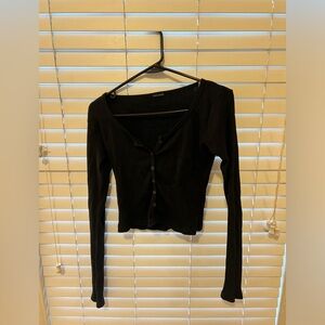 Navy button down crop top